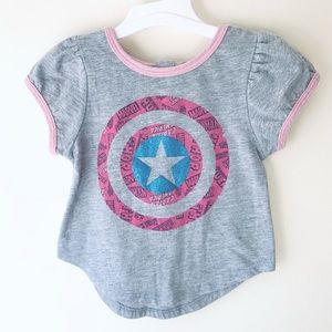 Marvel Baby Girls Gray & Pink Captain America Glitter Star T-Shirt, 12-18M